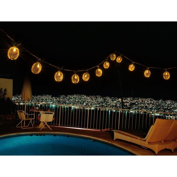 10ft 10 LED Pineapple Shaped String Lights, Battery Operated Fairy Lights for Patio Home Wedding Party Bedroom Birthday Hawaiian Tropical Tiki Decoration (Warm White)