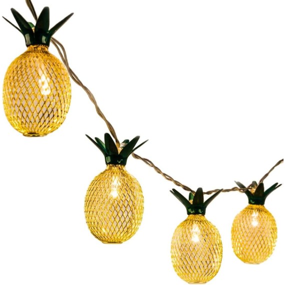 15ft 20 LED Pineapple String Lights, Fairy String Lights Battery Operated for Patio Home Wedding Party Bedroom Birthday Hawaiian Tropical Tiki Decoration (Warm White)