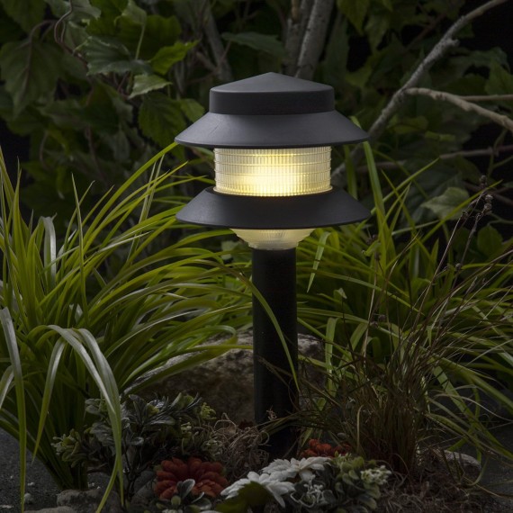 GreenLighting  Low Voltage Landscape Pathway Lights - 2 Tier Outdoor Garden Lights - Easy, Simple Installation - Walkway Lights, Lawn Lights, Landscape Lighting (Black, 4 Pack)