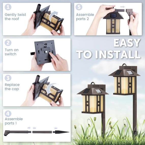 Japanese Decor Lights, Solar Pathway Lights, Solar Lights for Outside/Lawn/Patio/Yard/Pathway/Walkway/Driveway Decoration 4 Pack