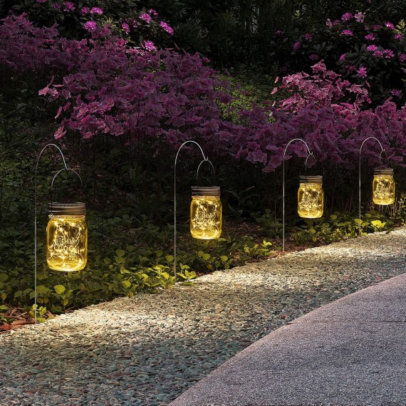 Hanging Solar Mason Jar Lights, 6 Pack 30 Led String Fairy Lights Hanging Solar Lanterns Outdoor Waterproof, Hangers and Jars Included, Outdoor Decor for Christmas, Wedding, Garden, Patio