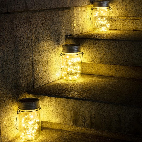 Hanging Solar Mason Jar Lights, 6 Pack 30 Led String Fairy Lights Hanging Solar Lanterns Outdoor Waterproof, Hangers and Jars Included, Outdoor Decor for Christmas, Wedding, Garden, Patio