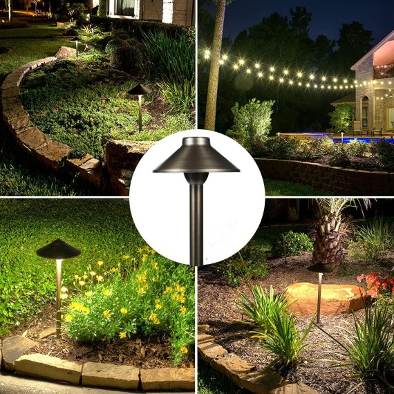 LED Pathway 124 Landscape Light 12V Solid Brass Low Voltage LED Light G4 3.5W 2700K Bulb Outdoor Mushroom Security Garden Patio Deck Pool Area Light for Beautiful Bright Long Lasting
