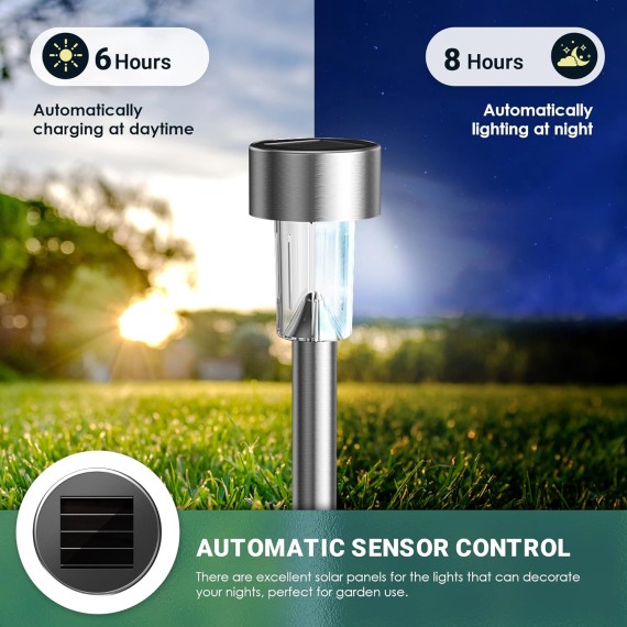 Solar Lights Outdoor Waterproof,16 Pack Stainless Steel LED Solar Garden Lights for Patio, Lawn, Yard and Landscape(Cold White)