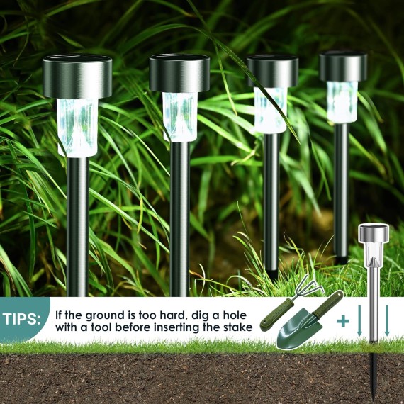 Solar Lights Outdoor Waterproof,16 Pack Stainless Steel LED Solar Garden Lights for Patio, Lawn, Yard and Landscape(Cold White)