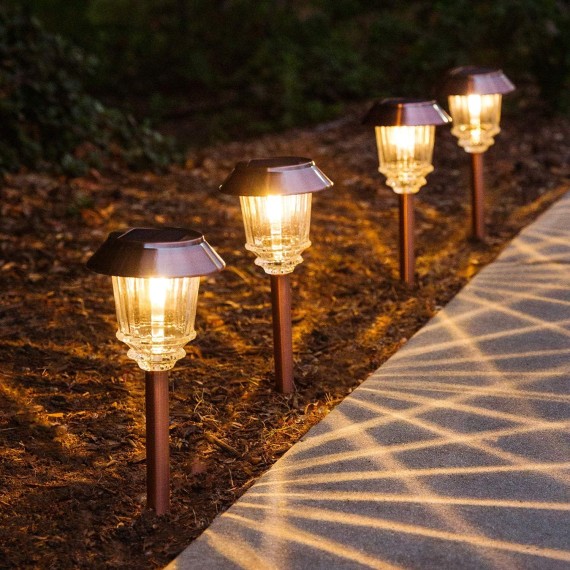 Solar Lights Outdoor Waterproof, 10-40 LM Dimmable Solar Lights for Outside, LED Auto On/Off Outdoor Solar Lights for Yard Pathway Garden Lawn Driveway Walkway (Warm White)