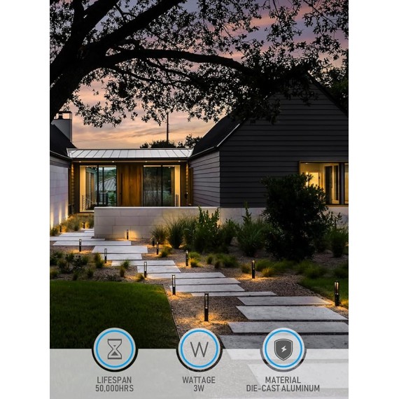 10-Pack Low Voltage Landscape Pathway Lights, LED Bollard Path Lights, 3W Outdoor Landscape Lighting for Driveway, Garden, Aluminum, 12-15V AC/DC, IP65 Waterproof, 3000K Warm White, Black