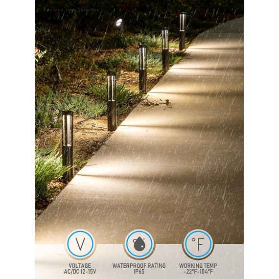 10-Pack Low Voltage Landscape Pathway Lights, LED Bollard Path Lights, 3W Outdoor Landscape Lighting for Driveway, Garden, Aluminum, 12-15V AC/DC, IP65 Waterproof, 3000K Warm White, Black