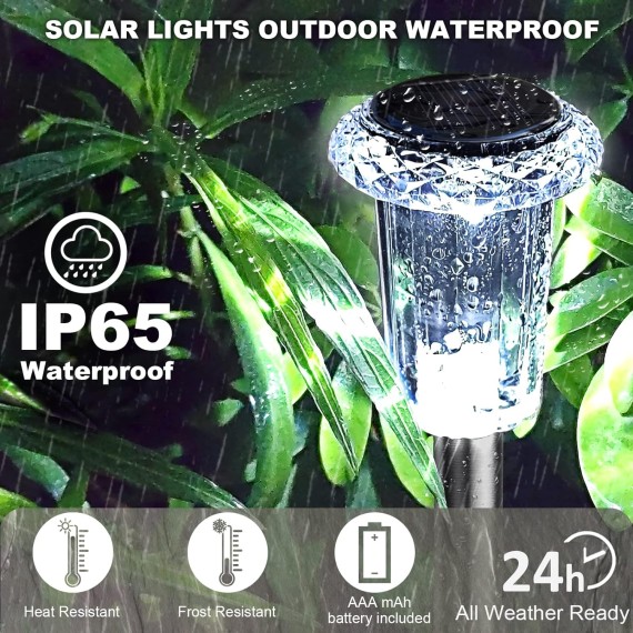 Solar Lights Outdoor - IP65 Waterproof Solar Pathway Lights Stainless Steel Outdoor Solar lights for Yard Patio Lawn Walkway and Landscape Cool White (6 Pack)