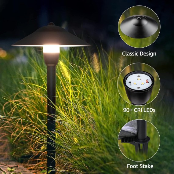 Low Voltage Pathway Lights LED Landscape Lights Low Voltage 3W 12-24V 3000K Landscape Lighting Cast-Aluminum Waterproof Landscape Path Lights for Yard Walkway Garden ETL Listed Cord, 4 Pack