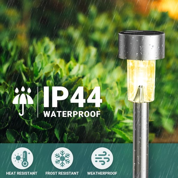 24 Pack Solar Path Lights Outdoor,Solar Lights Outdoor Waterproof,Stainless Steel LED Landscape Lighting,Solar Garden Lights for Driveway,Pathway,Patio,Yard