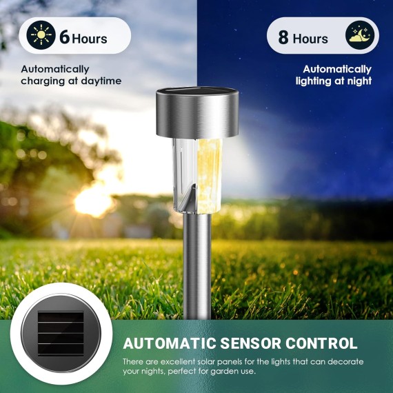 24 Pack Solar Path Lights Outdoor,Solar Lights Outdoor Waterproof,Stainless Steel LED Landscape Lighting,Solar Garden Lights for Driveway,Pathway,Patio,Yard