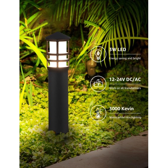 4-Pack Low Voltage Pathway Lights 3W 3000K 12-24V LED Low Voltage Landscape Lights CRI 90+ Aluminum Outdoor Pathway Landscape Lighting Bollard Lights for Walkway Yard Garden, ETL Listed Cord