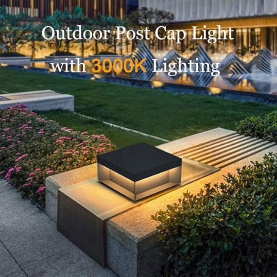 Outdoor Column Fence Deck Pillar Lamp Square Solar Modern Post Light Outdoor LED Fence Deck Pillar Lights IP65 Waterproof 3000K Warm Column Cap Lamp for Landscape Yard Garden Pathway Lawn Stigma Lante
