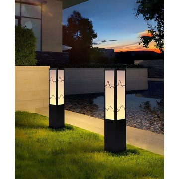 23.6" Solar Path Light Modern Landscape Lighting Square Iron Bollard Lights Outdoor Waterproof Solar Lamp with Warm Light 3000K for Yard Garden Driveway Walkway Decor