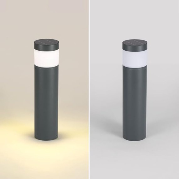 Solar Path Light Cylinder Black Landscape Lighting Aluminum Housing Pathway Light Outdoor IP65 Waterproof Modern LED Solar Garden Lights for Yard Lawn Front/Back Door Decoration